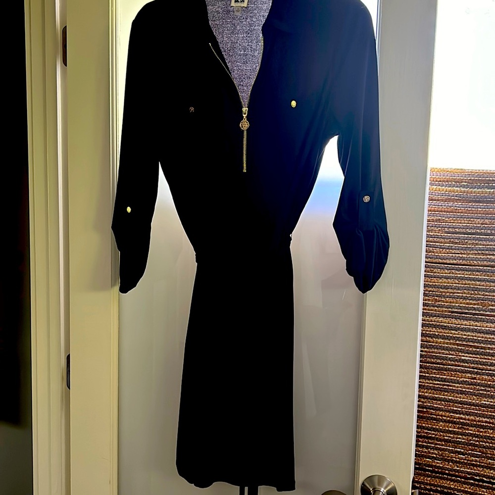 Anne Klein belted dress with gold zipper